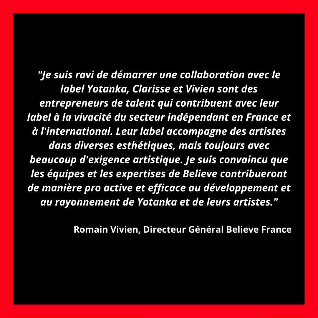 Believe France est fière d'annoncer la signature d'un partenariat de distribution avec le label  indépendant <a href="/yotankaprod/">Yotanka</a> 💫
#Believe #Music #Tech #Digital