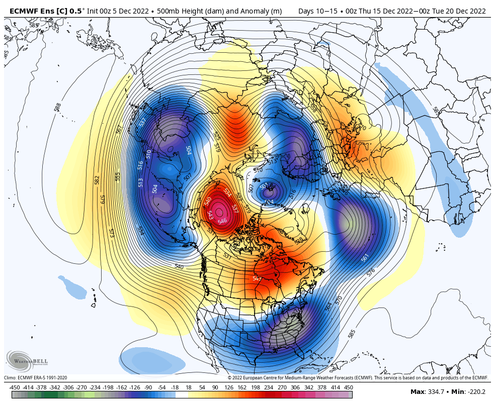 BigJoeBastardi's tweet photo. Rarely does this must potential for winter weather for the run up to the holidays show up Look at the Euro day 15 500 mb pattern vis the pattern for one of the greatest cold shots into the US in 50 years, the Reagan Inaugural 1985 Control and Ensemble https://t.co/AwcHFRef0J