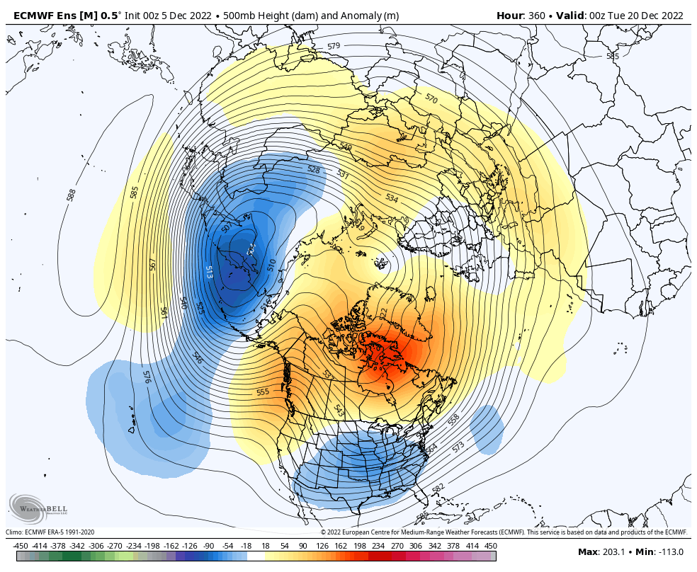 BigJoeBastardi's tweet photo. Rarely does this must potential for winter weather for the run up to the holidays show up Look at the Euro day 15 500 mb pattern vis the pattern for one of the greatest cold shots into the US in 50 years, the Reagan Inaugural 1985 Control and Ensemble https://t.co/AwcHFRef0J