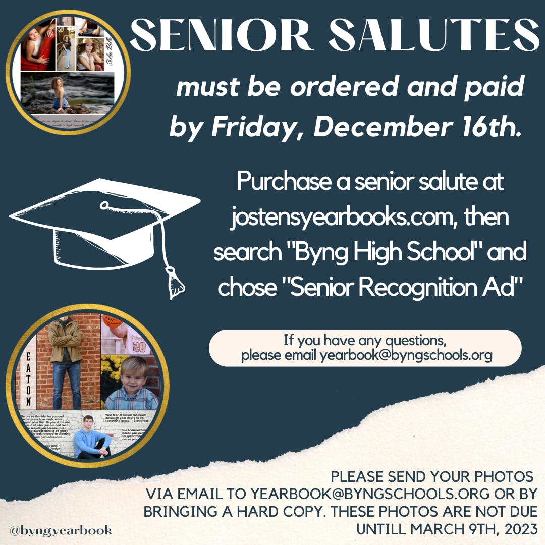 SENIORS!! Don't forget to purchase your senior salute by December 16th, 2022!  🎓