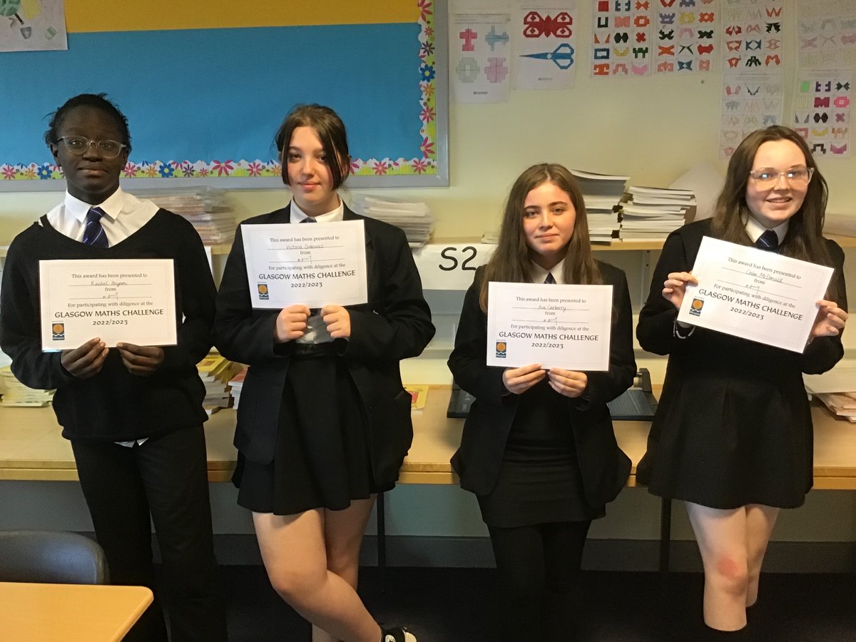 Well done to this fabulous maths team who represented St Margaret Mary’s Secondary School at the Glasgow Maths Challenge!  An excellent contribution from Ava Carberry, Chloe McDonald, Victoria Sakowicz and Rachel Ibiyemi.