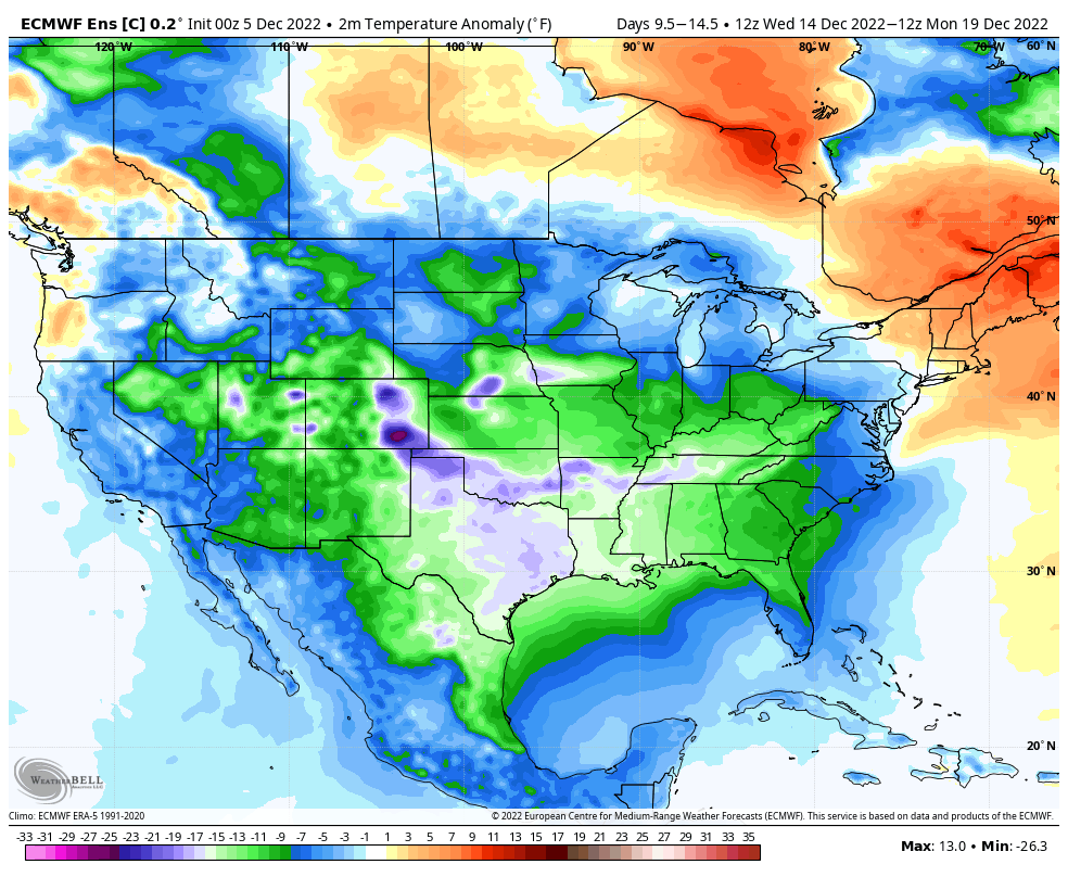 BigJoeBastardi's tweet photo. Rarely does this must potential for winter weather for the run up to the holidays show up Look at the Euro day 15 500 mb pattern vis the pattern for one of the greatest cold shots into the US in 50 years, the Reagan Inaugural 1985 Control and Ensemble https://t.co/AwcHFRef0J