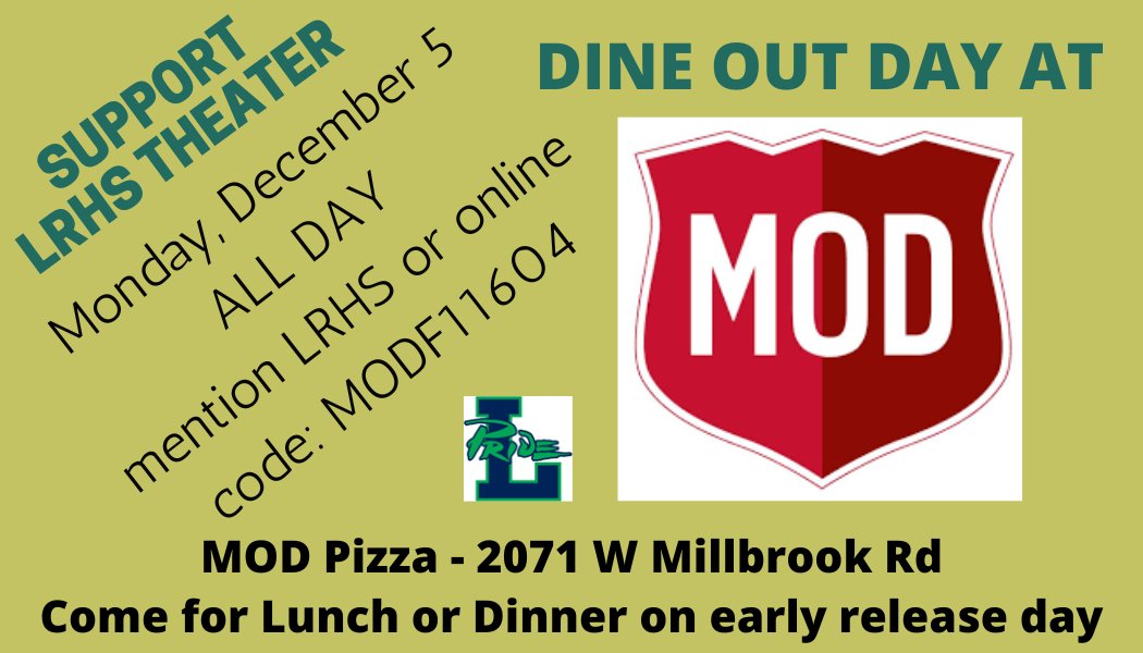 ALL DAY!!!!
Go to MOD Pizza ANYTIME today and mention “Leesville” - then a portion of your purchase will come back to us!!!
THANK YOU SO MUCH FOR YOUR SUPPORT!!!