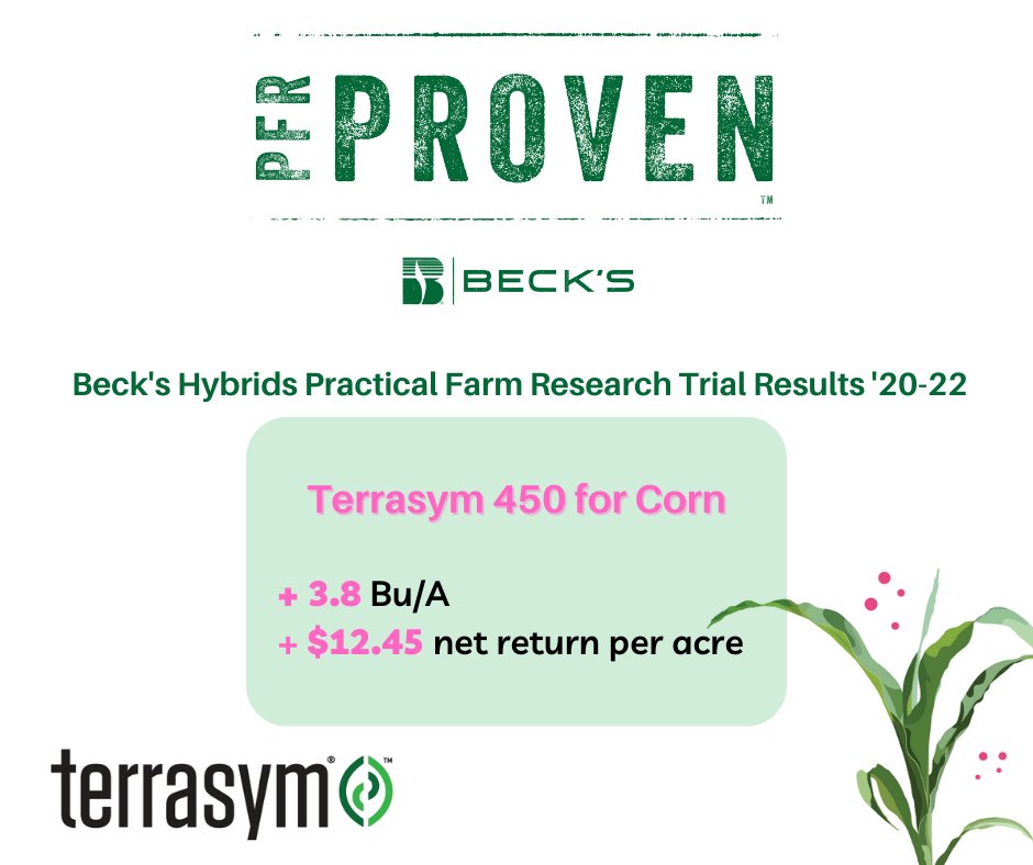 NewLeaf_Sym's tweet photo. We are thrilled to share that #Terrasym got the PFR Proven Stamp after showing consistent positive results for three years in the @BecksHybrids PFR trials on corn.
#agtwitter #pfrproven #biologicals #harvest22 https://t.co/a5SOEaF4FY