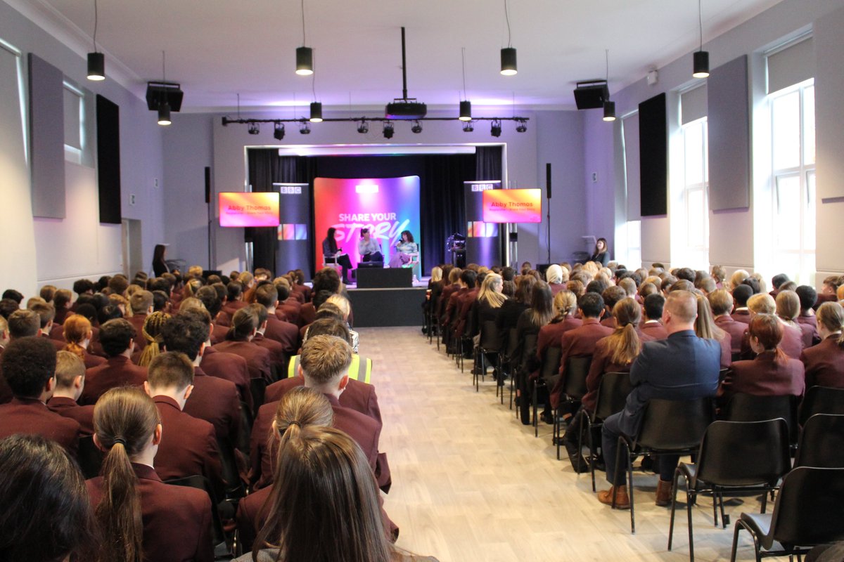 thedeantrust's tweet photo. A fantastic morning at @DT_AoMSchool welcoming @bbcbitesize and Gemma Atkinson, celebrating 100 years of the BBC! Thank you for sharing your inspirational career stories with pupils and staff 🎥📻 #BBC100 #ShareYourStory https://t.co/Ye5d1rBZeC