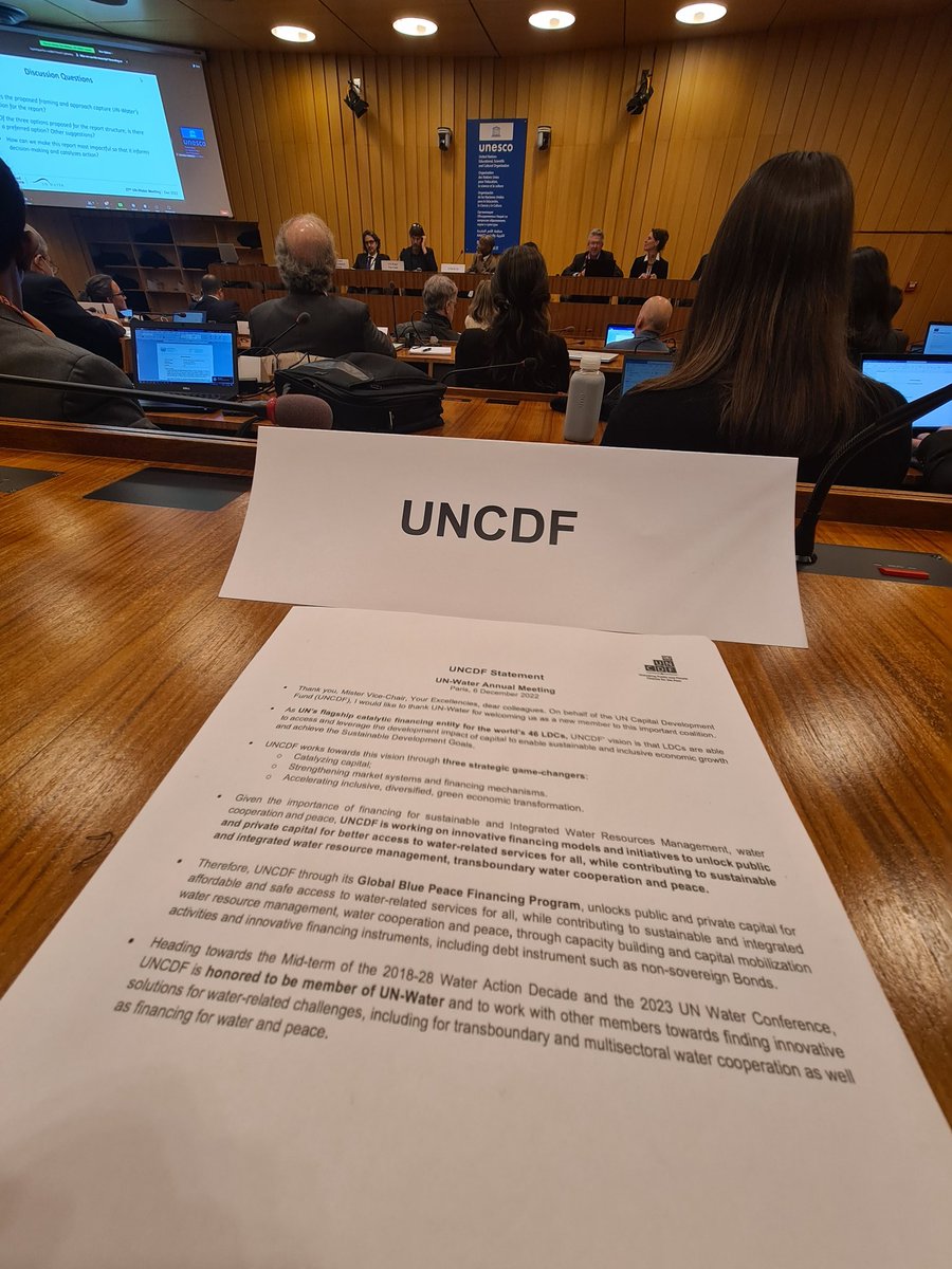 I delivered a short message at the <a href="/UN/">United Nations</a> Water meeting in Paris. <a href="/UNCDF/">UN Capital Development Fund</a> is delighted to join the UN Water family. Our flagship Blue Peace project is an example of how UNCDF can help mobilize investments in transboundary water infrastructure uncdf.org/mif/blue-peace…