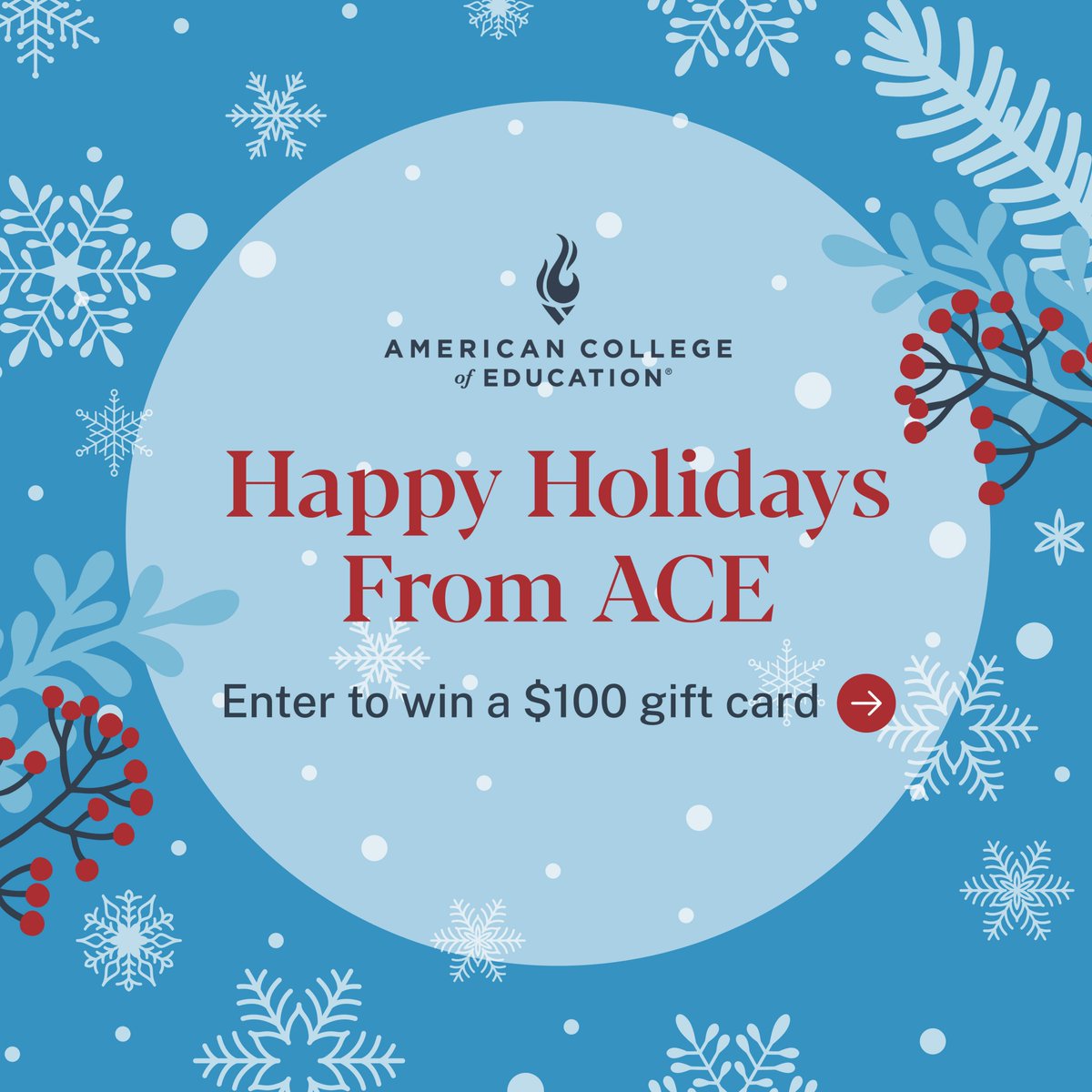 ACE_MHill's tweet photo. Calling all @ACEedu partners and association supporters, please be sure to join in on the #holiday cheer by entering at the link below for a change to win an #amazon giftcard on ACE! https://t.co/fdeCpu9gQE https://t.co/kLJuneIdEj