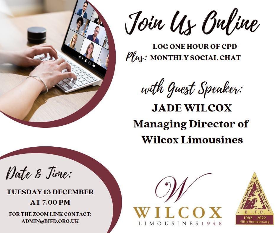 JOIN US ONLINE: Tuesday 13 December at 7.00pm

Log one hour of FREE CPD with guest speaker Jade Wilcox, Managing Director of <a href="/WilcoxLims/">Wilcox Lims</a> 

PLUS: monthly social chat.

For the zoom link, contact: admin@BIFD.org.uk

#lookforthelicence #BIFD40 #BIFDCPD
