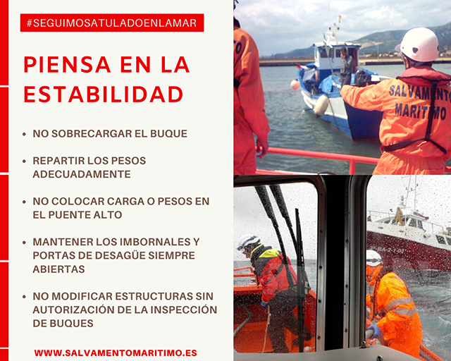 A los profesionales de la #pesca que estén obligados a hacerse a la mar: recordad medidas básicas como la estabilidad del buque. La prevención puede evitar situaciones muy peligrosas. #Riesgos0 #SeguridadNautica