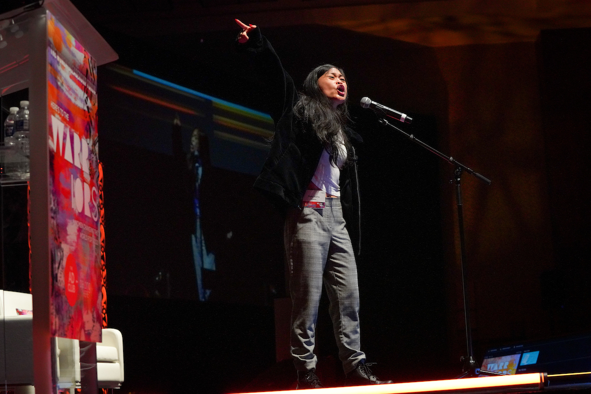 theadclub's tweet photo. The amazing rapper &amp; producer @rubyibarra kicked off our Women's Leadership Forum with an incredible performance. Followed by an interview hosted by Peabody Award-winning Journalist at @nytimes, @lourdesgnavarro. Check out the full segment at: https://t.co/k6d2wTeGYH https://t.co/mjOsCs5qm4