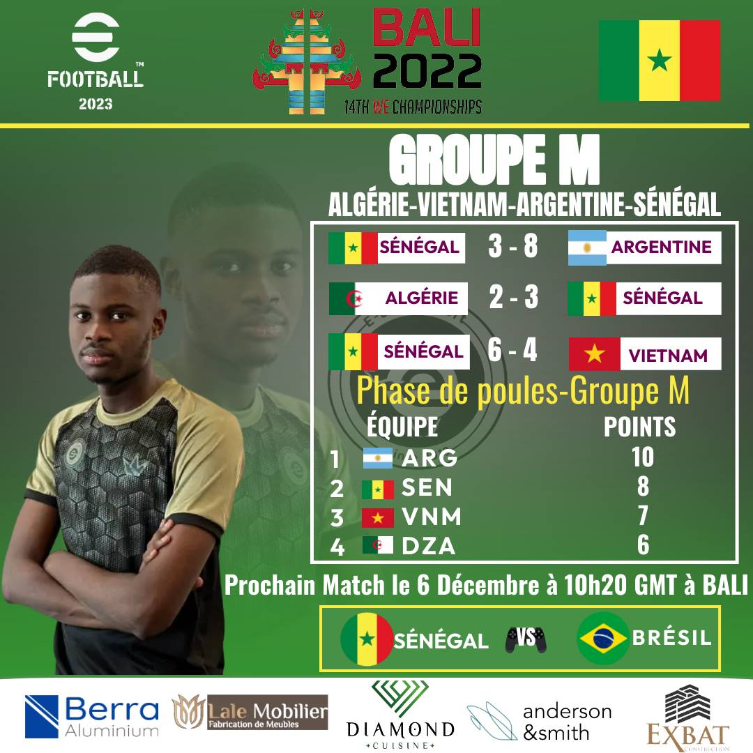 Qualification de <a href="/HadyJuve/">Momojuve</a> pour les phases éliminatoires des championnats du monde à BALI sur <a href="/play_eFootball/">eFootball</a>
Félicitations et bonne chance pour la suite.

#EWC2022 #eSports #kebetu #Senegal #eFootball #BALI2022 #TeamSenegal