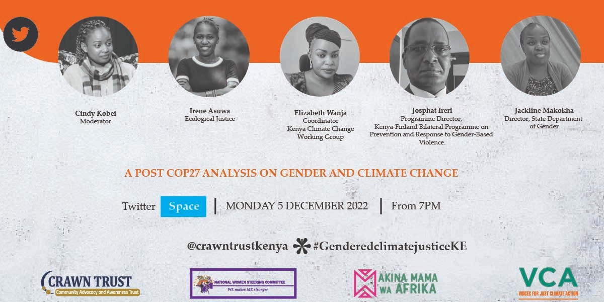 A rich panel for the #GenderedClimateJusticeKe Plug in via twitter.com/i/spaces/1gqxv… @WeAreVCA @crawntrustkenya @gender_ke