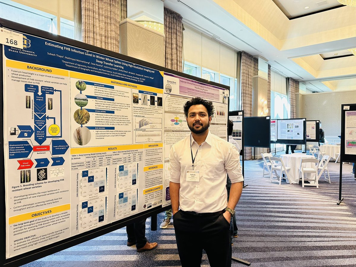 My poster is up!!! If you are at National FHB Forum, Tampa, Florida please stop by my poster #168 today from 5:30 to 6:15 and we can discuss deep learning approaches for estimating Fhb infection level in Winter wheat. <a href="/USWBSI/">USWBSI</a> <a href="/wheatsd/">SD Wheat </a> <a href="/SDState/">South Dakota State University</a> <a href="/WheatInnovation/">SDSU Winter Wheat Breeding</a>   <a href="/AHPSGradProgram/">SDState AHPS Graduate Program</a>