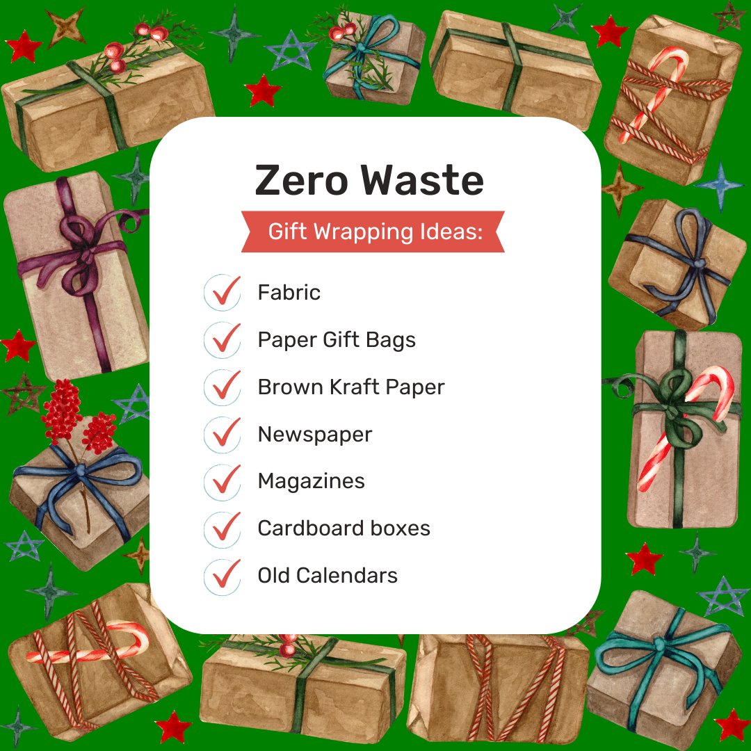 ABQBeautiful's tweet photo. This holiday season, we challenge you to re-think how you gift by trying out a few zero waste gift wrapping options. Everything on this list can be recycled or better yet, reused! Which one of these ideas will you be trying out?
#OneAlbuquerque #RecycleRightABQ https://t.co/814eaYHVBh