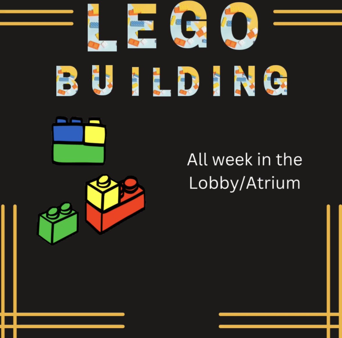 MUlibrary's tweet image. It’s finals week! The library will have a variety of activities to help you take a break and recharge. Take a moment for yourself and stop by during the week for Wii gaming, lego building, coloring pages, puzzles, and games!