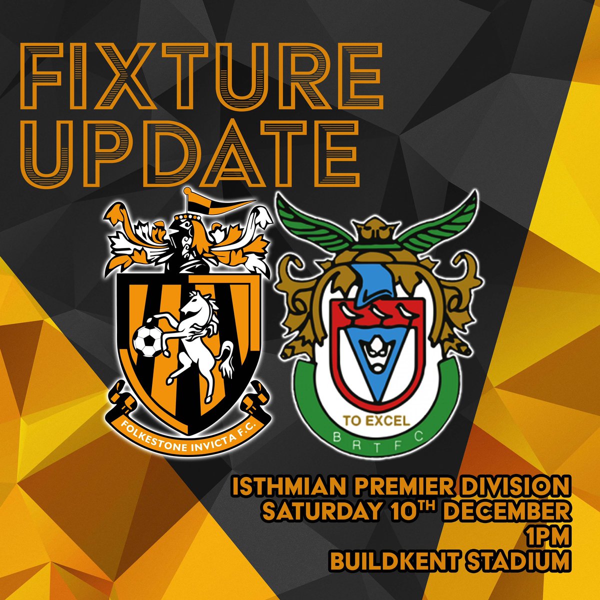 📆| We can confirm that our <a href="/IsthmianLeague/">The Pitching In Isthmian League</a> fixture at home to <a href="/rocks1883/">Bognor Regis Town</a> on Saturday will now kick off at 1pm 

#fifc | 🟠⚫️