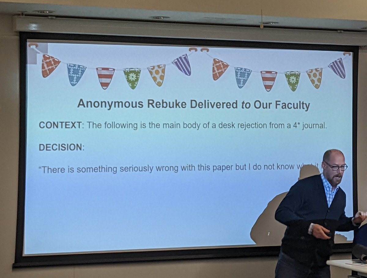 André Spicer (@andre_spicer) on Twitter photo 'There is something seriously wrong with this this paper but I don't know what it is'
We are having a Festival of Rejections <a href="/BayesBSchool/">Bayes Business School</a> today. Faculty members share their rejection stories with journals 'There is something seriously wrong with this this paper but I don't know what it is'
We are having a Festival of Rejections <a href="/BayesBSchool/">Bayes Business School</a> today. Faculty members share their rejection stories with journals