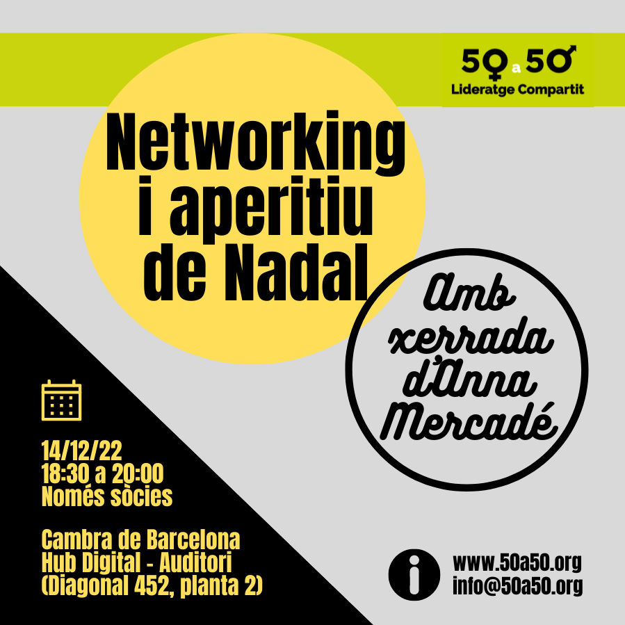 lideratge_50a50's tweet photo. 🍾 Quines ganes de retrobar les sòcies de #50a5a0 al networking i aperitiu de Nadal!
🎙️ L'acte inclou xerrada de la presidenta, @anna_mercade 
🗓️ El proper 14 de desembre de 18:30 a 20h, a la @CambraBCN 
📢 Exclusiu per a sòcies! https://t.co/ky37xfTTRB