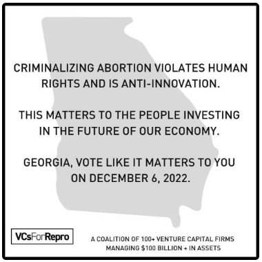 RhiaVentures's tweet photo. We are proud to be a part of @VCsforRepro alongside Georgia-based VCs and more than 100 others to support abortion access in advance of tomorrow’s crucial runoff. #voterepro #prorepro #georgiarunoff
#vcsforrepro @salpern https://t.co/nnDIWyfFd1