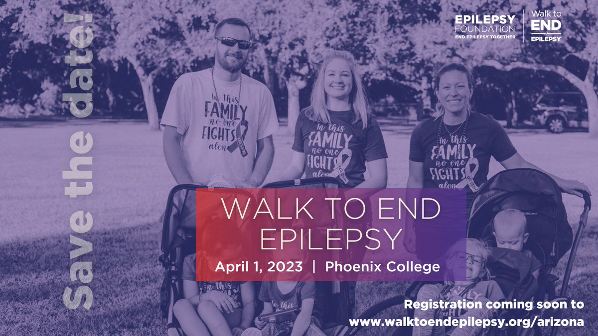 EpilepsyAZ's tweet photo. Save the Date!! The 2023 #WalkToEndEpilepsy will be held on April 1, 2023 at @PhoenixCollege! Registration coming soon to https://t.co/73LiKE2b7L. https://t.co/ub5Xmy2WeZ