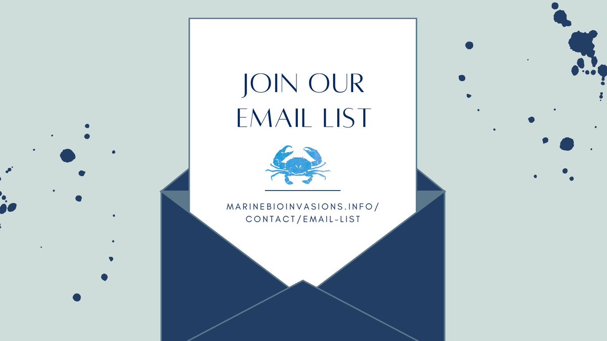 MarBioinvasions's tweet photo. Want to receive the latest news about #ICMBXI and other events organized by the Society for the Study of Marine Bioinvasions? Join our email list at https://t.co/ABTDF9vbHX! Don't miss any important announcements &amp; subscribe today! 🤗 #InternationalConference #ListServ #EmailList https://t.co/EqKvHuOV1t