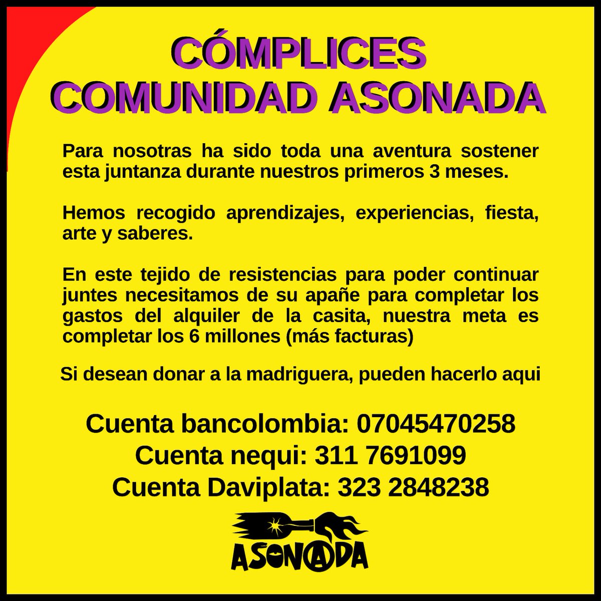 FlowerEscobar's tweet image. Hola tuiter. En Manizales estamos tejiendo un sueño feminista y transfeminista llamado Casa Cultural Asonada. Llevamos 3 meses de puro aguante y alegría pero no ha sido fácil conseguir para el arriendo de este mes. Nos ayudan con un rt y un ❤️para lograr apoyo. Gracias