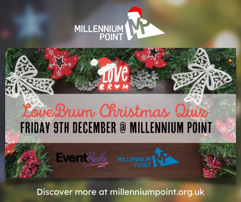 Who doesn't love a Christmas Quiz to get in the festive mood? 🎄 @LoveBrumUK are hosting their annual Christmas Quiz at Millennium Point this year! Join us on Friday for an evening of fun to fundraise for a better Birmingham. 🔗 Tap to grab your tickets: bit.ly/3gfkZjq