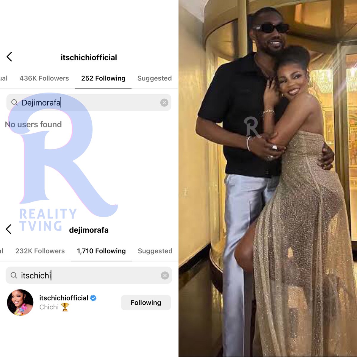 RealityTving's tweet photo. Trouble in the #DeChi ship? Chichi has unfollowed Deji. Deji however is still following Chichi
#BBNaija https://t.co/OFi3WUKlkg