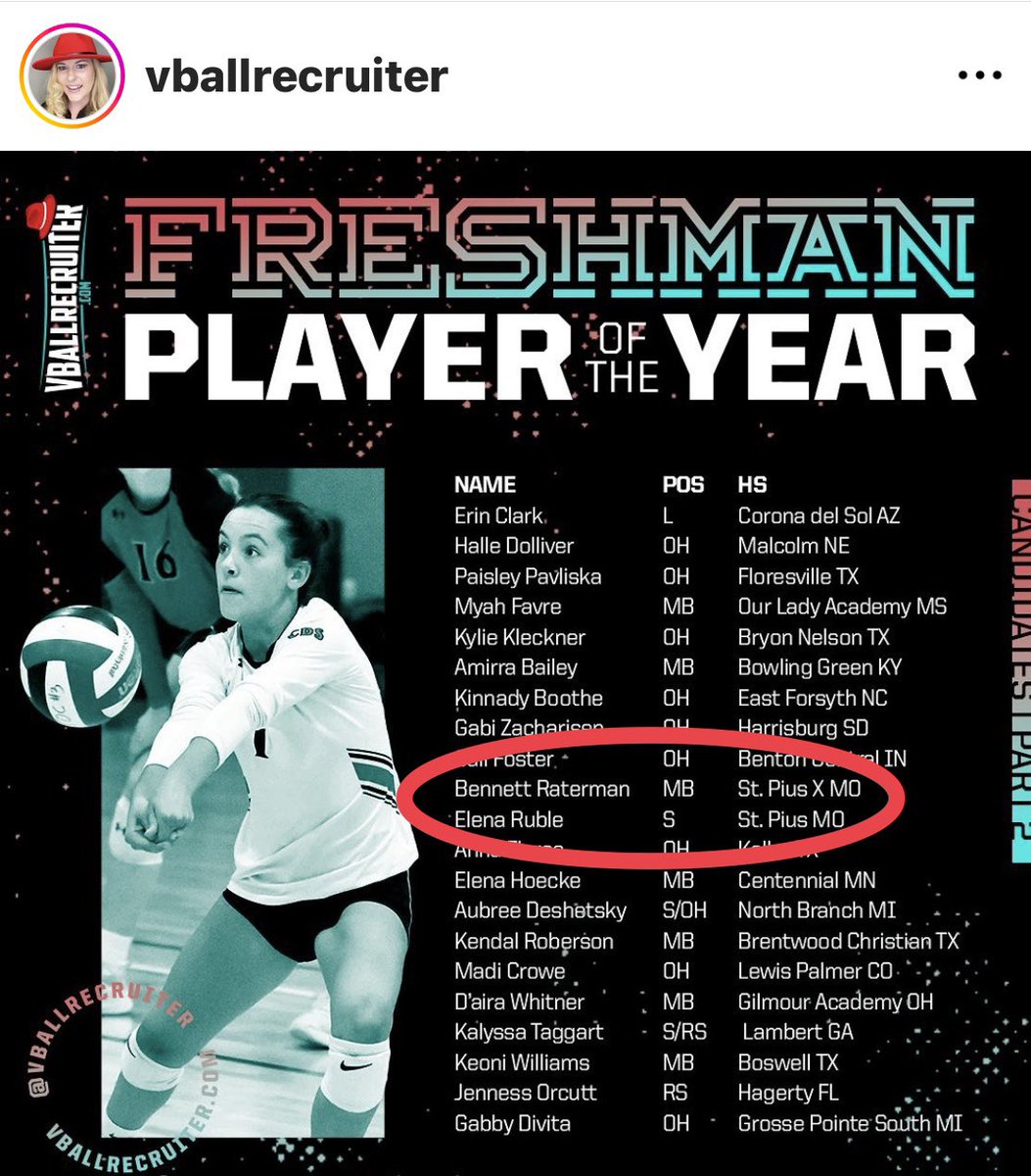 St. Pius X Girls Volleyball (@stpxgirlsvball) on Twitter photo So. <a href="/HannahLeftridge/">Hannah Leftridge</a>, Fr. <a href="/RatermanBennett/">Bennett Raterman</a> and Fr. <a href="/elenaruble5/">Elena Ruble</a> are candidates for <a href="/VBallrecruiter/">Kara Hill</a> Player of The Year Award!! Congratulations ladies!! Lancer Nation is so proud of you‼️#lancerpride #letsgo vballrecruiter.com So. <a href="/HannahLeftridge/">Hannah Leftridge</a>, Fr. <a href="/RatermanBennett/">Bennett Raterman</a> and Fr. <a href="/elenaruble5/">Elena Ruble</a> are candidates for <a href="/VBallrecruiter/">Kara Hill</a> Player of The Year Award!! Congratulations ladies!! Lancer Nation is so proud of you‼️#lancerpride #letsgo vballrecruiter.com