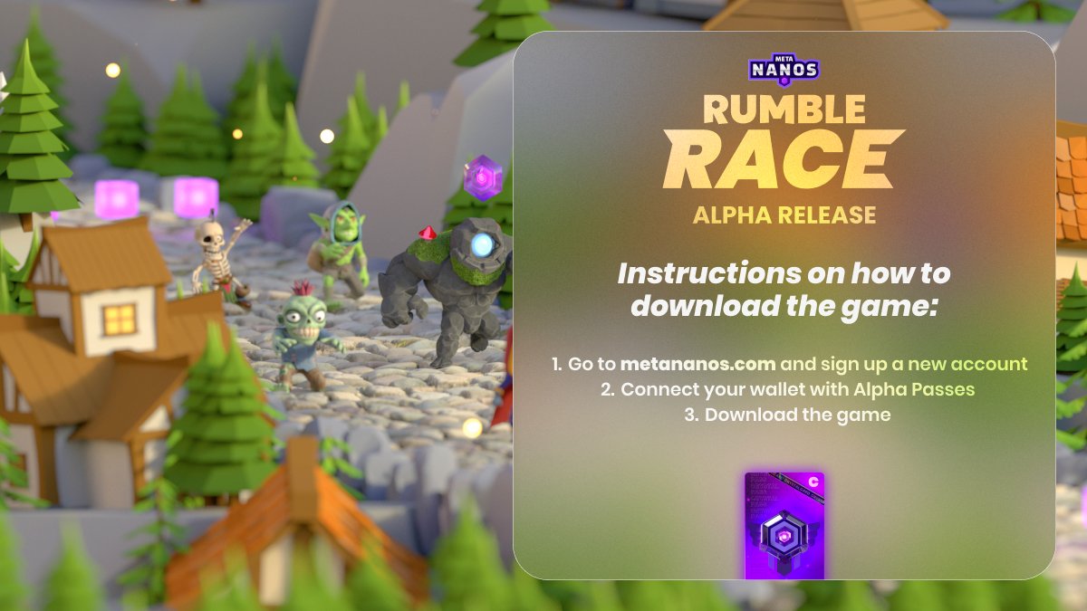 MetaNanos's tweet photo. Hey VIPs 💎 

We are thrilled to announce that the Alpha Version of Rumble Race is now online and ready for you to dive in! 🚀🚀🚀

Follow the instructions below and you should be good to go! (1/2)
👇👇👇👇👇 https://t.co/RIGI1l0rop