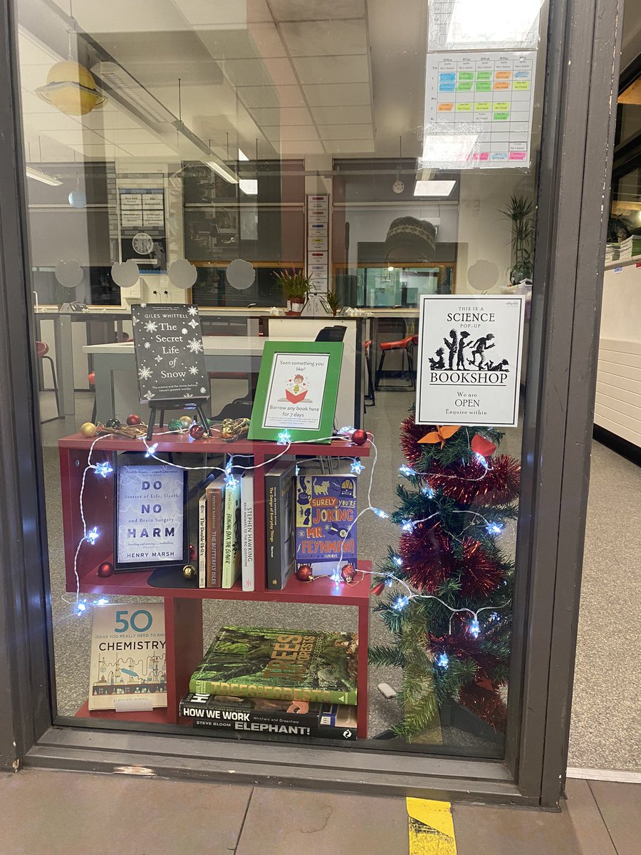 MAScience1's tweet photo. Christmas is coming at Merchants’ Academy Science. Festive Chemistree, Science pop-up bookshop and signs to show our students they belong. Providing a warm welcome every day to all children from all backgrounds. 🧬 🎄 🤶 #BeKind @victoriastarkie @trystanpw_ @VenturersTrust https://t.co/QTQChEkmFU