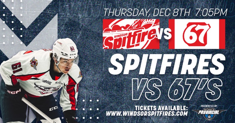 SpitsHockey's tweet photo. Spitfires vs. 67's live this Thursday @ 7:05 PM. Come watch thrilling Spits hockey and entertainment. Spits are on a roll winning their last 3 in a clean sweep! Please support the Rotary Club of Windsor's Socks and Bottoms campaign with your donation. Tix https://t.co/XQgMocwuRu https://t.co/gxzMD8CU2P