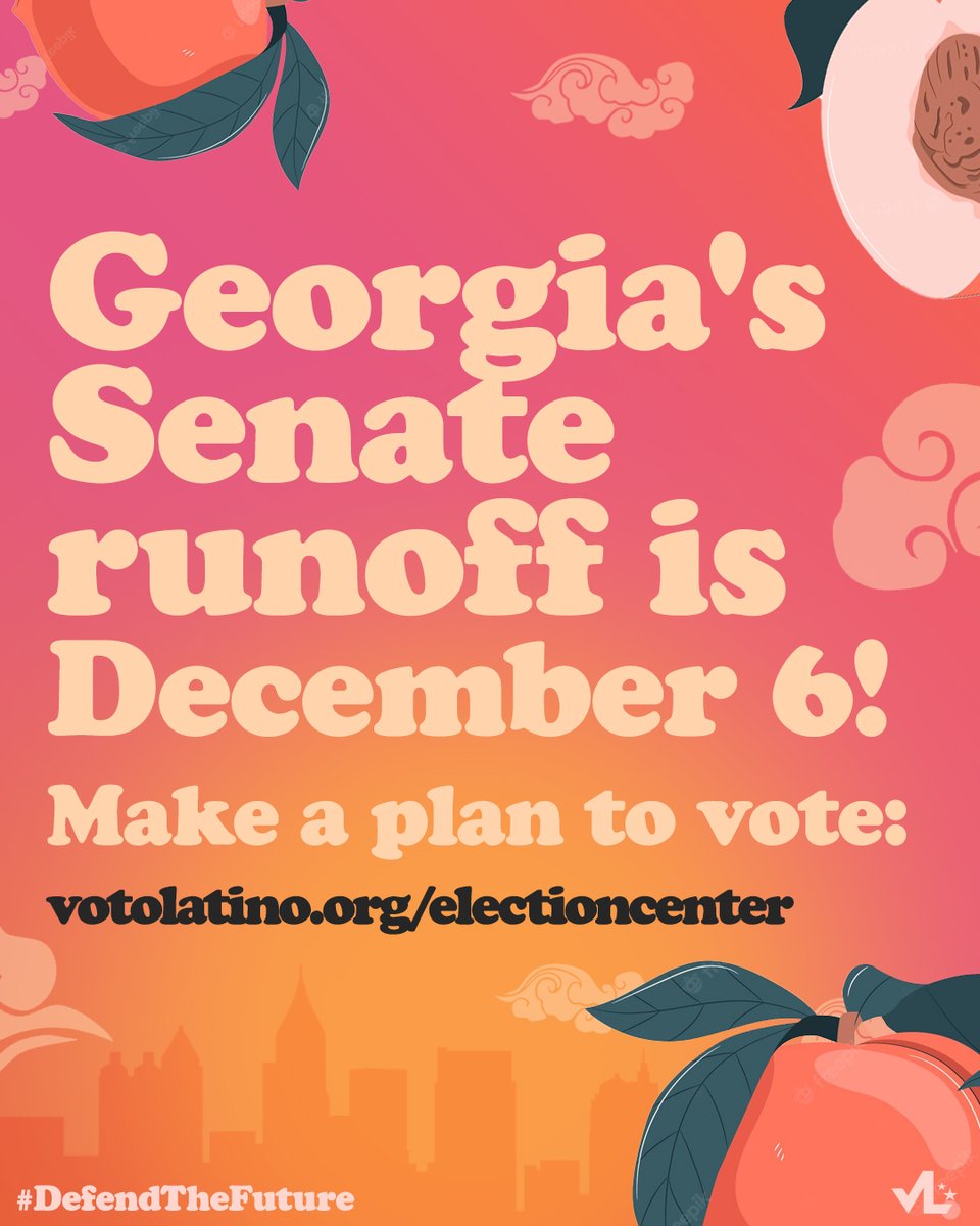 votolatino's tweet photo. 🍑GEORGIA! It's all about Tuesday.

🚨Make a plan to vote in-person on Election Day!

🗳️Find your polling place: https://t.co/xHJPRdZJT3 
#DefendTheFuture https://t.co/sagJnGZqh4