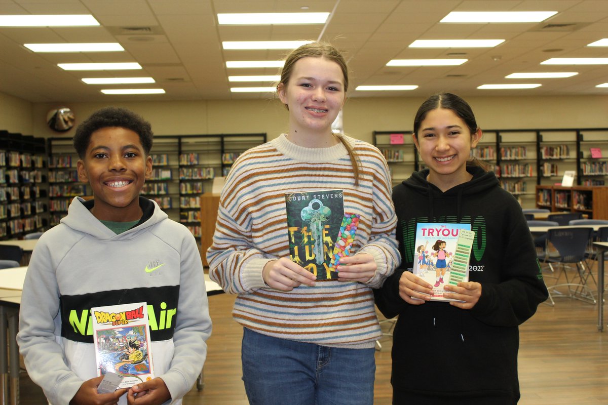 Take a look at Bonham Library's Top 10 Readers from the first semester. Each student is receiving a free book and bookmark to congratulate them on their reading efforts. In spot 10, we have Jalil, Marissa, and Adalia! Hard work pays off! <a href="/TempleISD/">Temple ISD</a>