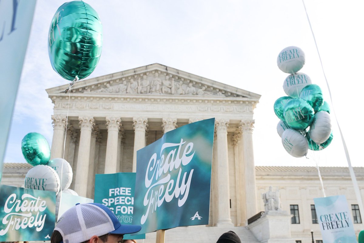 SpeakerJohnson's tweet photo. The question in today’s landmark Supreme Court case—303 Creative v. Elenis—is simple:

Can the government FORCE you as an American to speak contrary to your sincerely held religious beliefs and right of conscience?

All of us should agree the answer must be a resounding “NO.” https://t.co/n4weLJyZSB