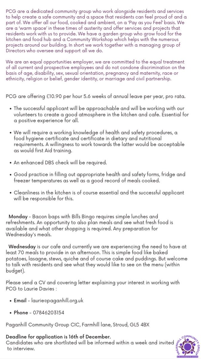 We are hiring again! Who wants to join our lovely team and cook delicious food for our community? Please share in your networks!💜