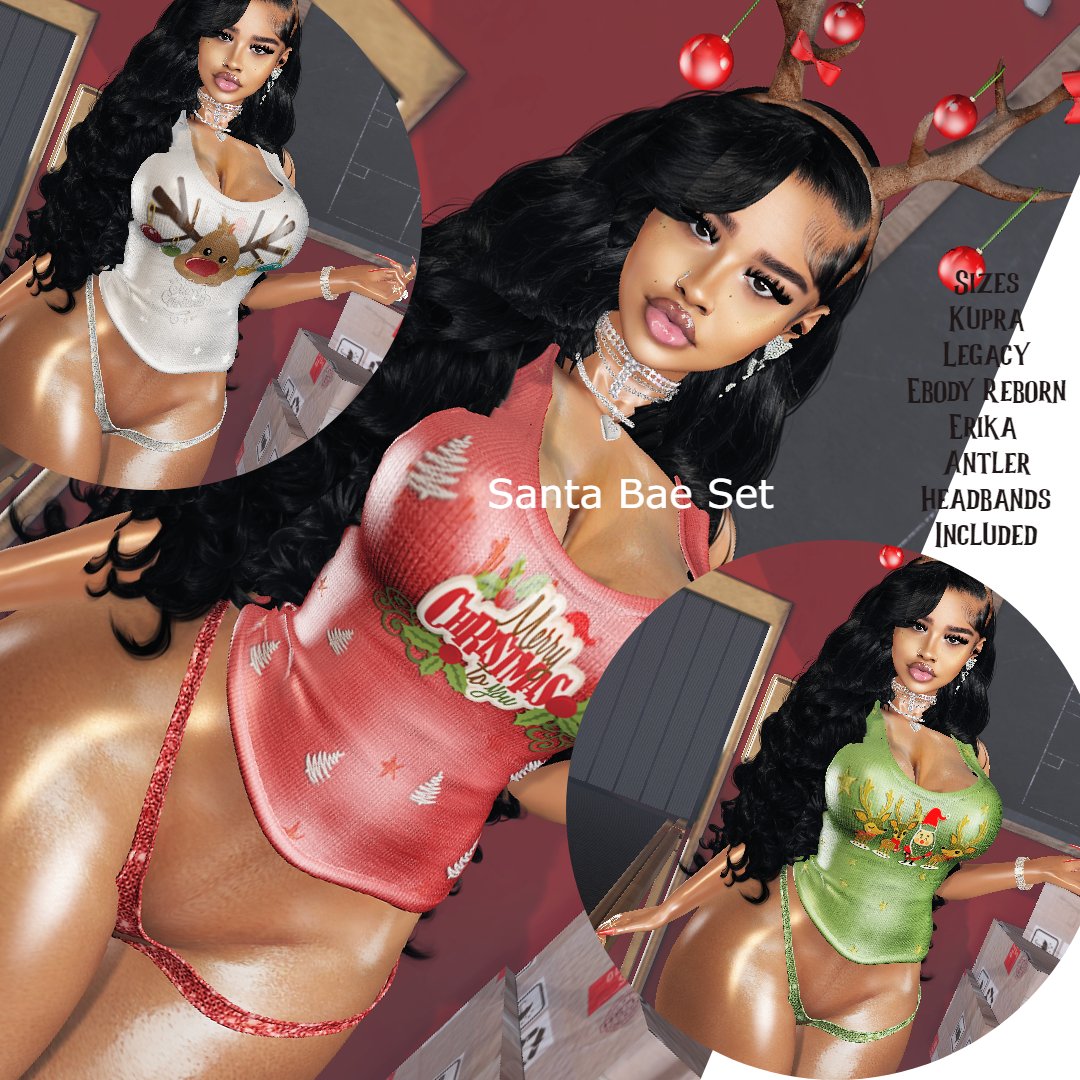 LitMelaninKitty's tweet photo. Want to look cute for your significant other during those cozy moments by the Christmas tree, fireplace, bedroom or any place you get your sexy on, well this sexy and alluring holiday set is perfect for the occasion!
Link
https://t.co/kL5DooKtcm

#Secondlife #sl #New #Christmas https://t.co/VmKdRZhiEo