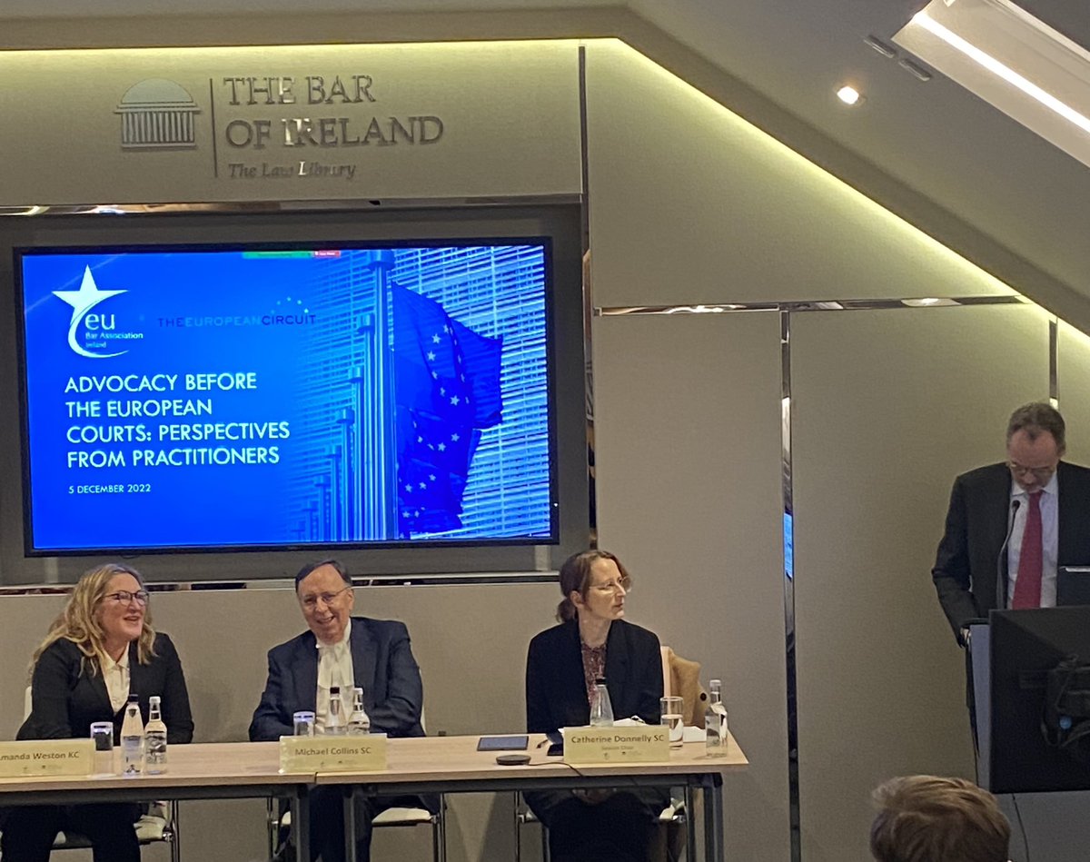EUBarIreland's tweet photo. The @EUBarIreland’s final event of the year has commenced focusing on “Advocacy before the European Courts; Perspectives from Practitioners” in the Gaffney Room of @TheBarofIreland. This is a joint event with our friends at @europeanbar1. https://t.co/5vcz7AYVGt