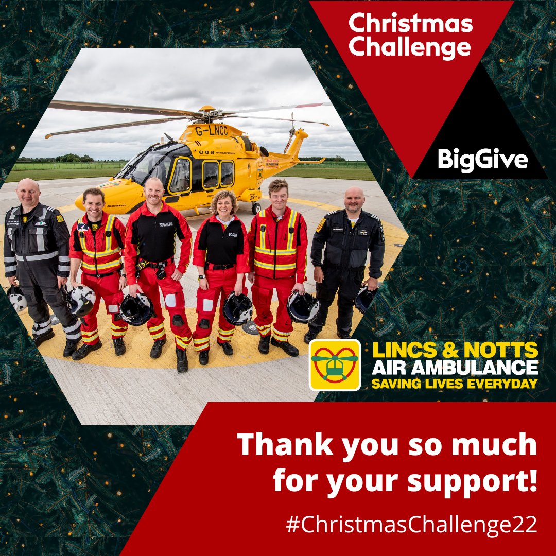 You've done it! 

A great Big Give #ChristmasChallenge22 thank you from everyone at Lincs & Notts Air Ambulance. We have reached our target of £24,000 in online donations, which has released the matched funding of £24,000 provided by NAACA and @HSFCharity.