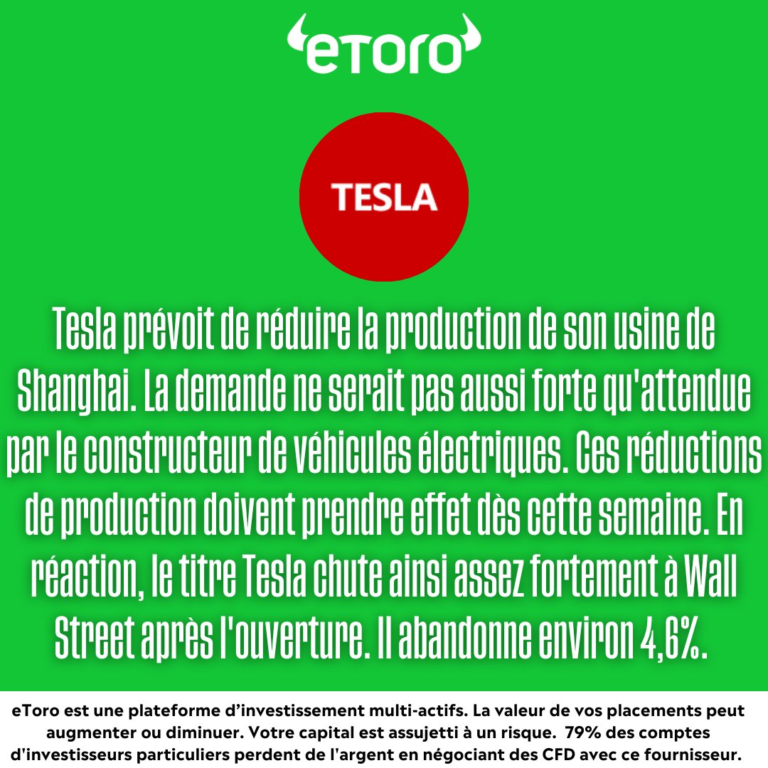 eToroFr's tweet photo. Les marchés boursiers entament la semaine en repli alors que les craintes de récession pour 2023 refont surface. 🏦 🇪🇺 🇺🇸 📉
Suivez l'actualité financière avec @eToroFr ! #Lepointdujour
#CAC40 #TF1 #Tesla #Apple