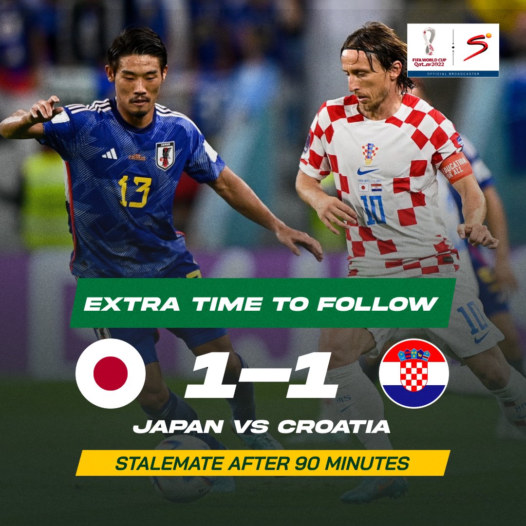 🎯 43' Daizen Maeda 🎯 55' Ivan Perišić ❌ There is no separating Japan and Croatia after 90 minutes of play. We're now headed to extra time 😬 📺 Stream 🇯🇵 vs 🇭🇷 live: bit.ly/31uYXhA | #FIFAWorldCup