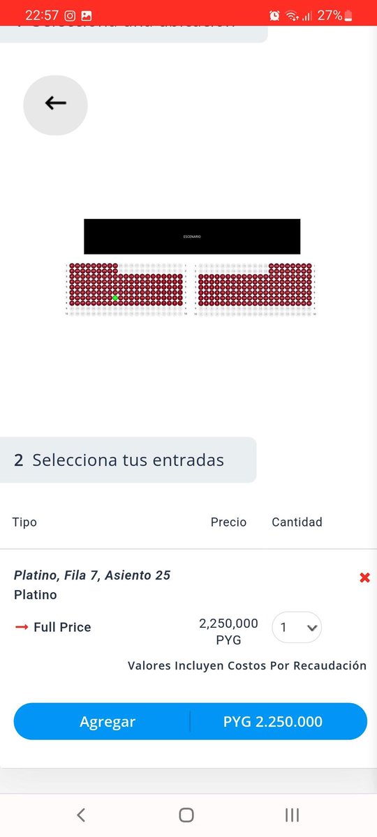 gabrielamixco's tweet photo. Después de haber comprado dos entradas a 2.250.000, finamente bajaron el precio a lo previamente promocionado 1.800.000 @TicketeaPy @G5pro me pueden devolver la diferencia por favor???? 900.000! Es muchisimo! https://t.co/NGaIZiNA51