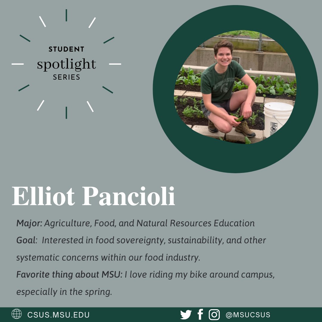 MSUCSUS's tweet photo. Student spotlight series: Elliot Pancioli shares about AFNRE major experiences including his work as a Beal Scholar Intern.
Read more about Elliot's story https://t.co/pzn1aUkHgz
#msucsus #csusstudentspotlight #GoGreen #sustainability https://t.co/AHy6janyUG