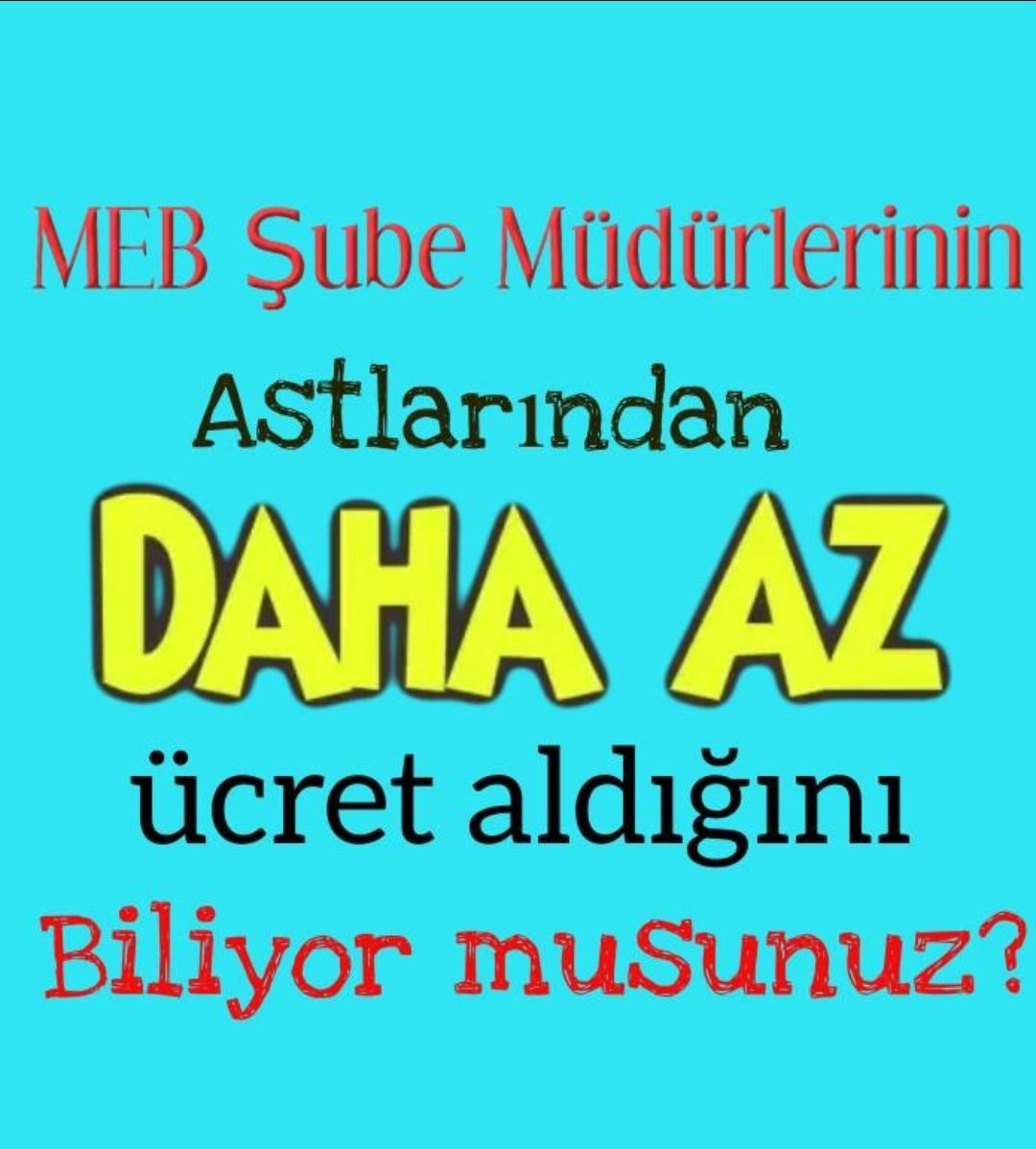 Kapsamlı ve zorlu bir görevde yükselme sınavı neticesinde atanan #MebSubeMudurleri her geçen gün sorumlulukları artıyorken, ücrette astlarının dahi geride kalmalarına anlam veremiyorlar. Bu konu biran önce çözüme kavuşturulmalı.
<a href="/RTErdogan/">Recep Tayyip Erdoğan</a> 
<a href="/dbdevletbahceli/">Devlet Bahçeli</a>
<a href="/tcmeb/">Millî Eğitim Bakanlığı</a> 
<a href="/_aliyalcin_/">Ali YALÇIN</a>