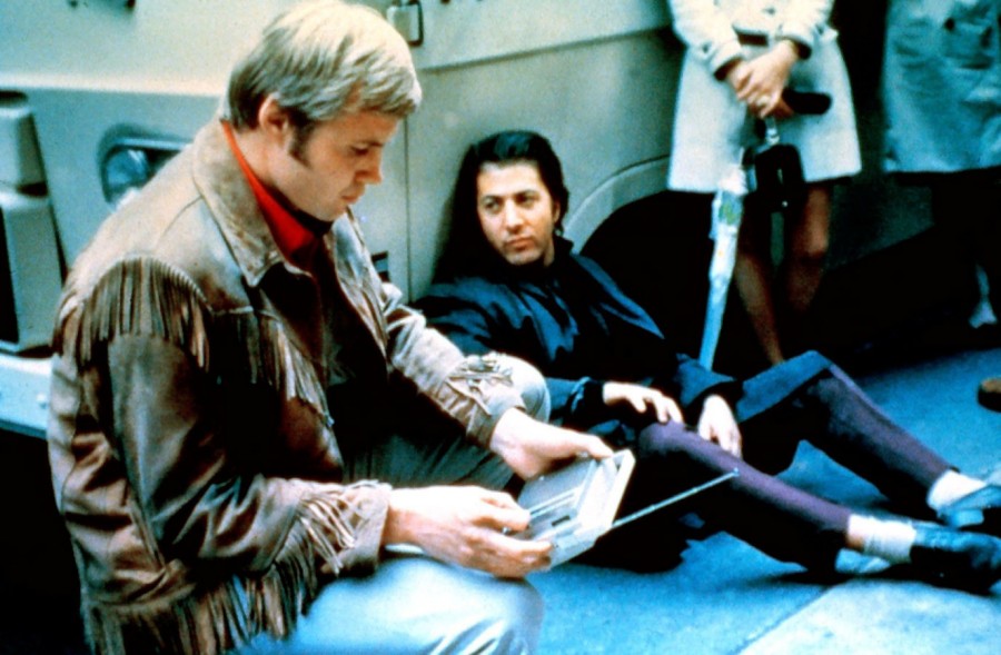 Jon Voight and Dustin Hoffman while filming Midnight Cowboy. 1969
