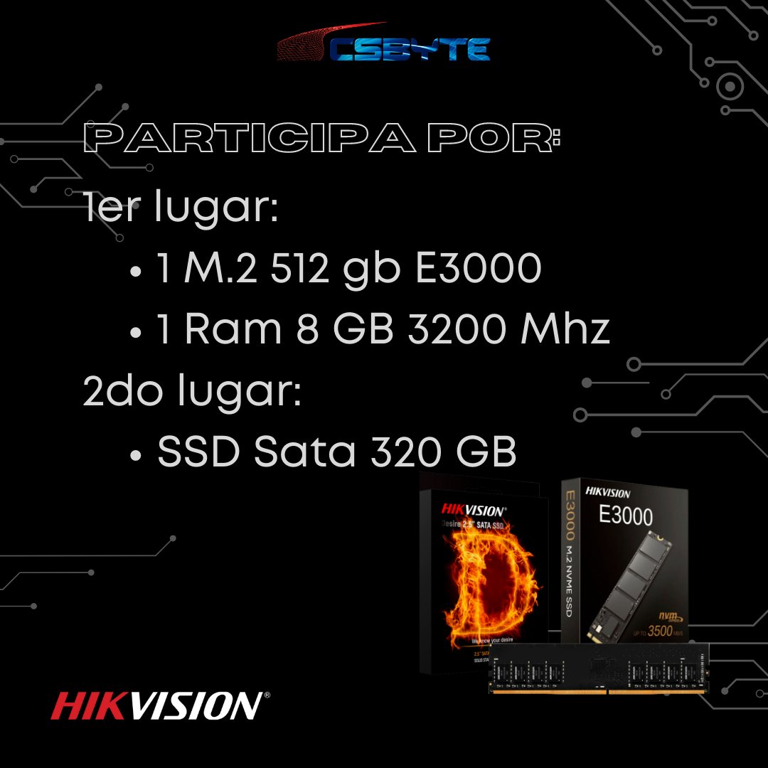 CCsbyte's tweet photo. 🔥¡Concurso Hikvision!🔥
Porque queremos premiar a nuestros clientes que prefieren @hikvision vamos a sortear los productos en la imagen. 🤩
¿Cómo puedes ganar? Muy simple! Te explicamos en los comentarios
@hikvision_chile #concuso #promocion #hikvision #gamer #ssd #csbyte https://t.co/6YvmFqEVUu