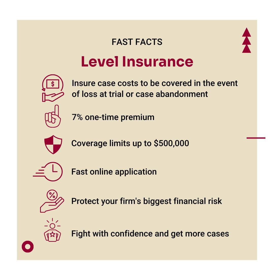 levelesq's tweet image. With #LevelEsq, your risk becomes our risk! 🗣️ 

#LevelInsurance is an affordable solution for #TrialLawyers that reimburses #CaseCosts in the event of a trial loss. Cover your firm’s biggest financial risk and focus on obtaining the best results for your clients. 💪