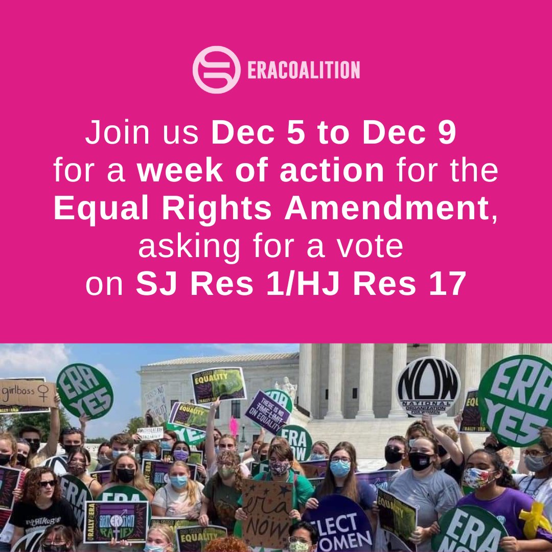 100 years is too long to wait to enshrine sex equality in the Constitution. Join us this week to push for a vote on #SJRes1 to remove the time limit from the ERA prior to the end of the 117th Congress. #ERANow #Senate4ERA #FloorVoteForERA