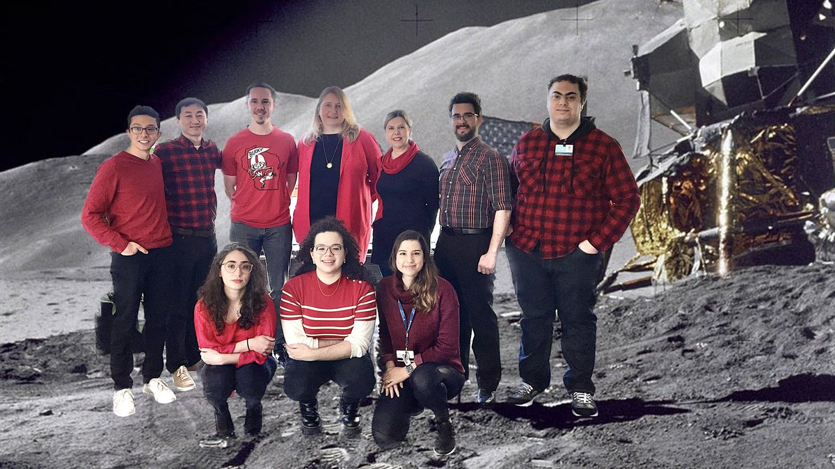 HannahKalinoski's tweet photo. When our lab leaves me in charge of editing the new lab photo! Just us setting up the lab on the moon ๐ @CamilleJaime5 https://t.co/IyxXXs08Lt