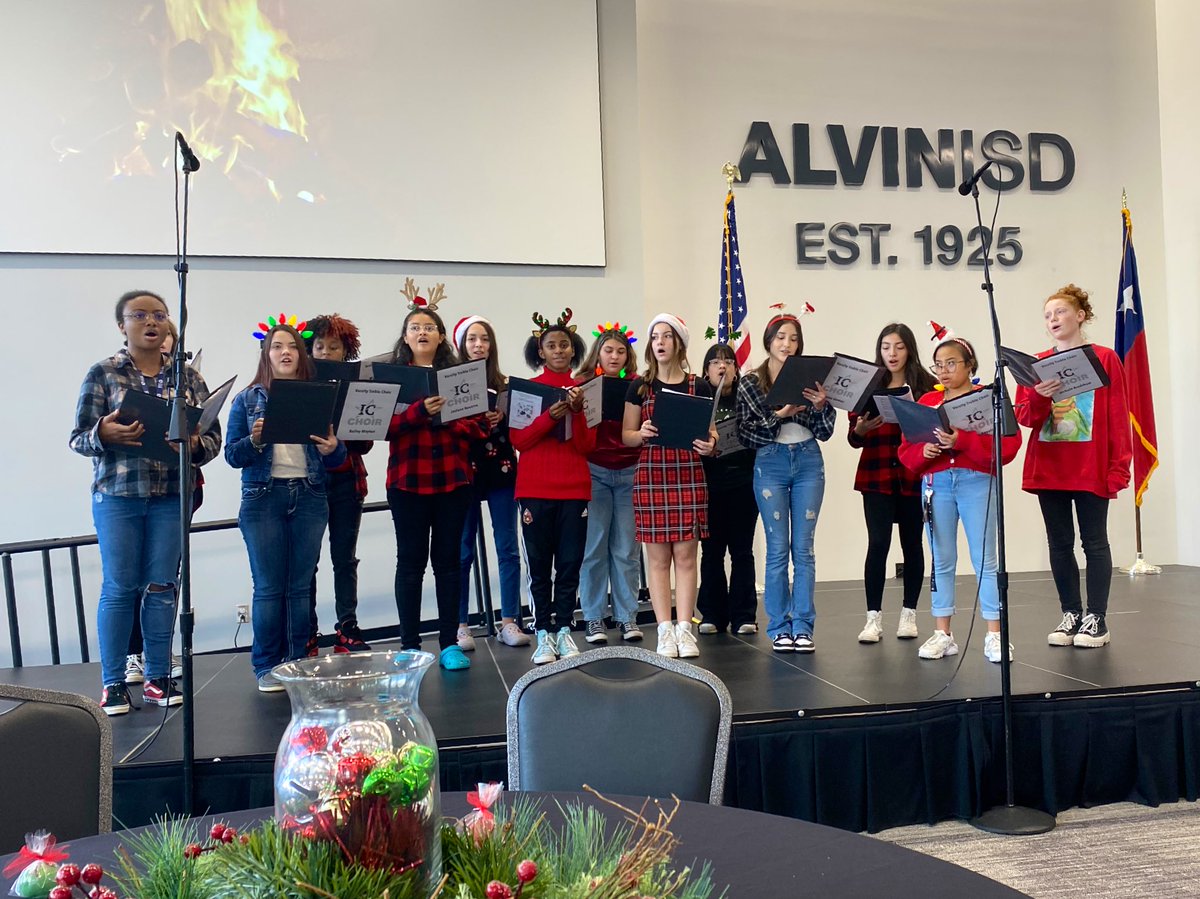 AlvinISD's tweet photo. It’s almost time for Admin’s Jingle and Mingle luncheon and @ICHS_Choir is here to provide some the holiday cheer! https://t.co/1mWhIm0ig9